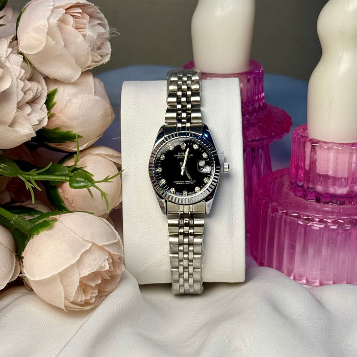 ROLEX Small black dial watch for Ladies