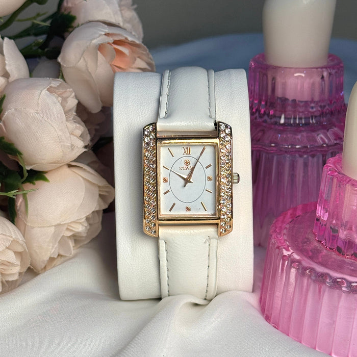 Rose Gold & white ladies strap watch