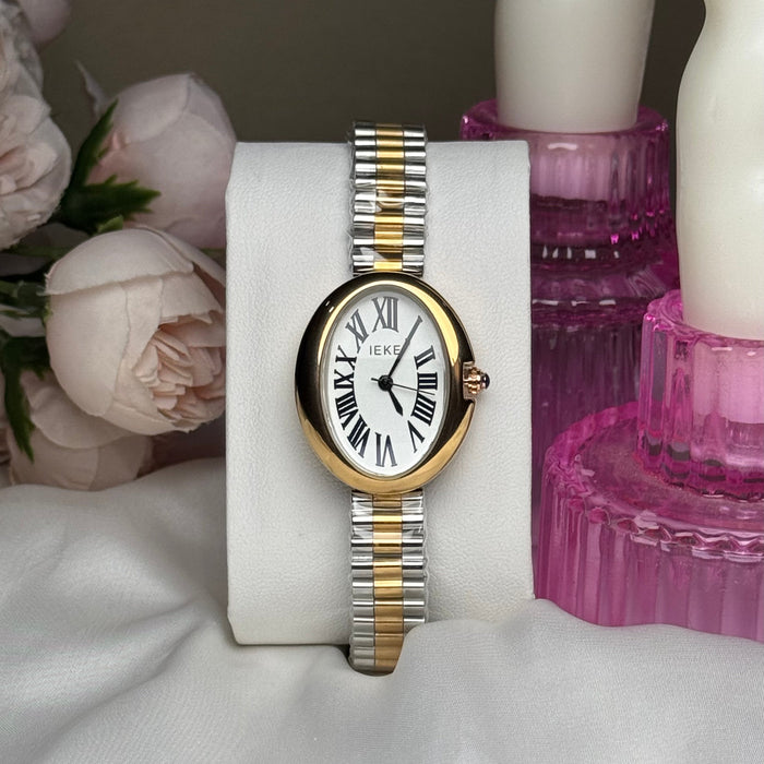 IEKE Oval Empress Roman Dial Beauty in Silver & Rose Gold