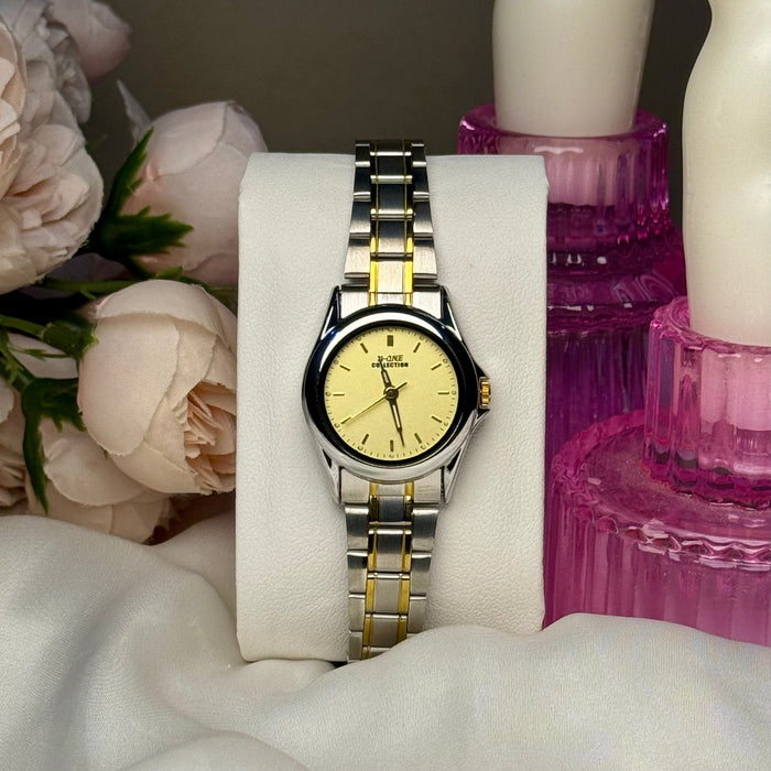Luminous Pins Watch for Slim Wrists Champagne Dial with Silver-Gold Chain