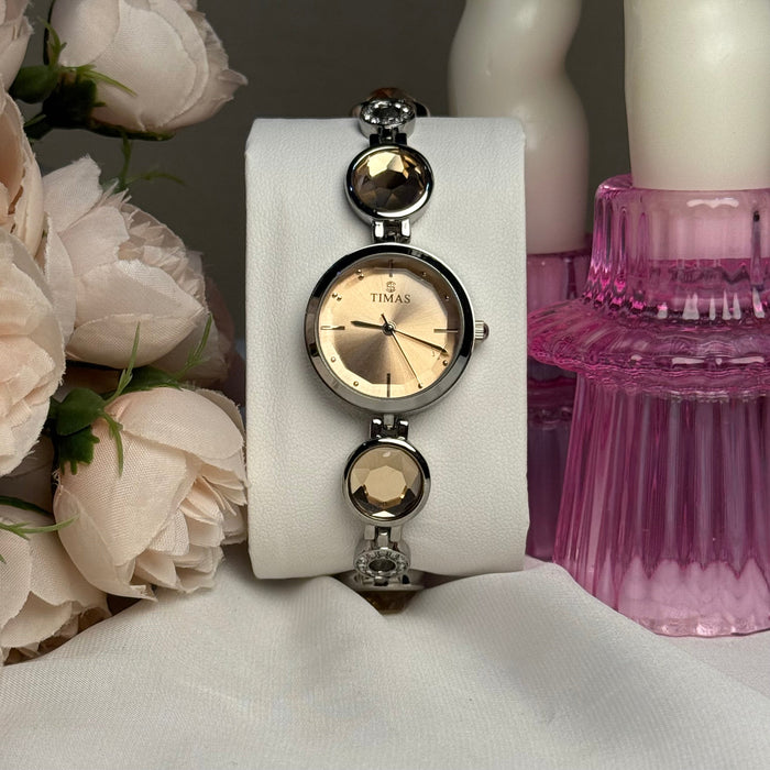 ELEGANT PINK STONES TIMAS BRACELET WATCH FOR WOMEN
