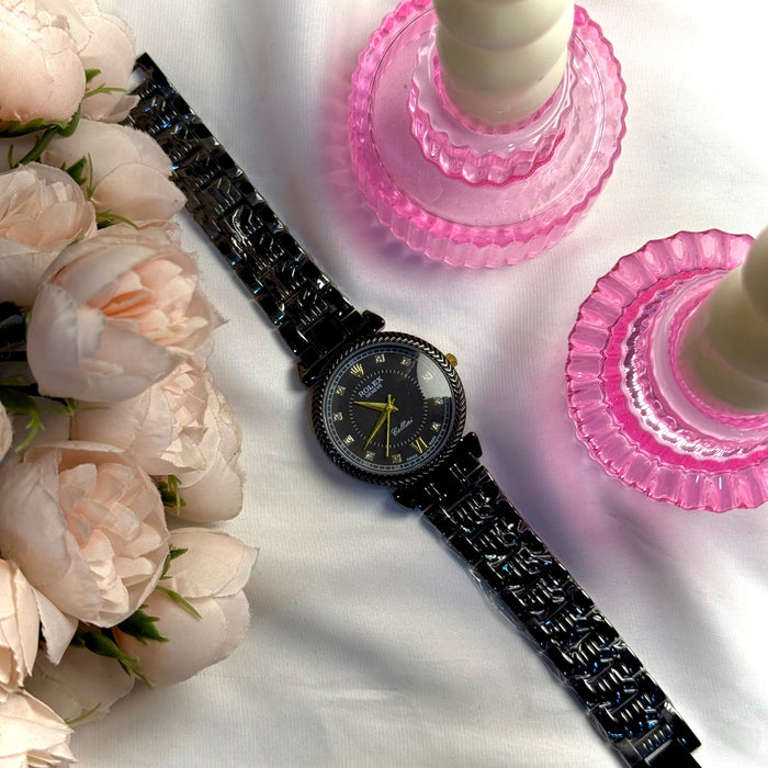 Rolex Black Roman Dial with Braided Bezel & Gloss Chain.